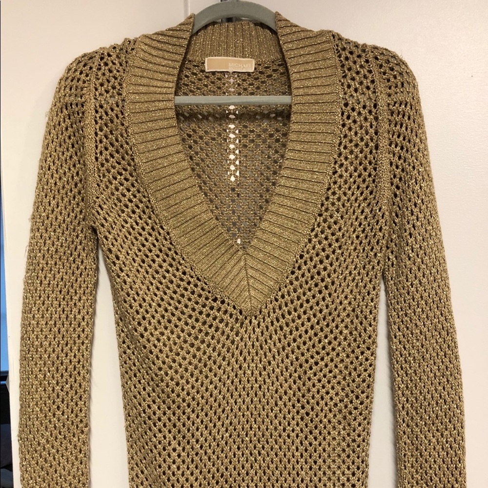 Gold mesh V-neck sweater